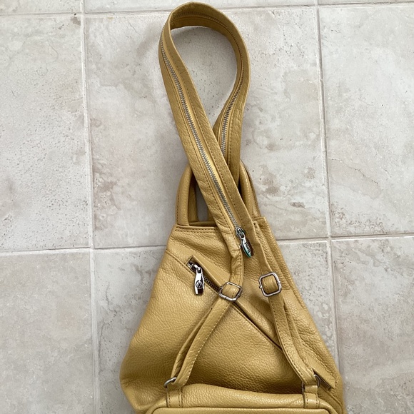 VALENTINA Italian Leather Multifunctional Backpack Sling Shoulder Bag Yellow main image 5